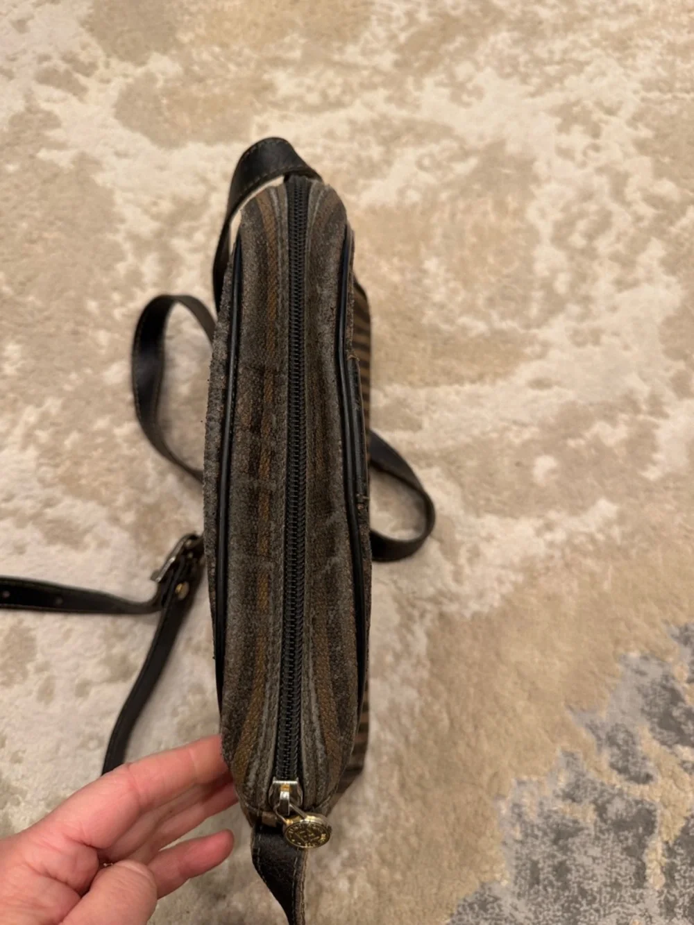 Vintage Fendi Brown and Black Striped Messenger Crossbody - Picture 11 of 14